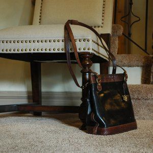 Brahmin Medallion, Vintage Handbag Black Brown Leather